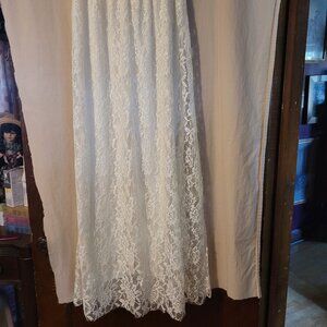 Lace Ivory Floral Print Full Length Skirt Lined 42" Long Elastic Waist
